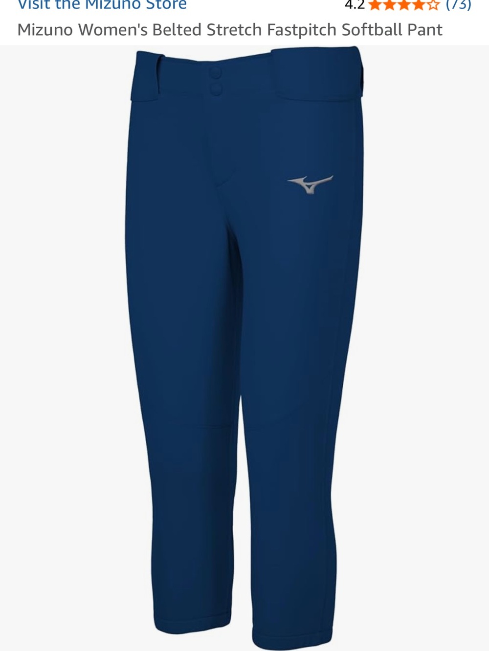 Mizuno Women's Navy Stretch Belted Capri Softball Pants